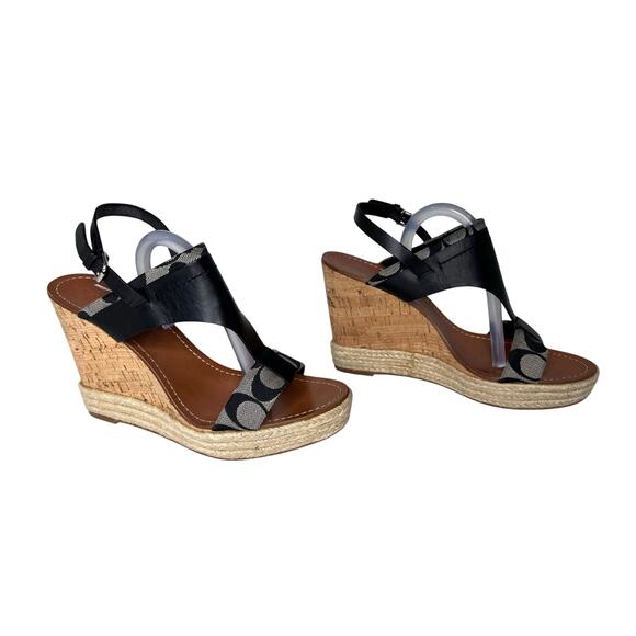 Coach Mendez Monogram Wedge Platform‎ Espadrilles Shoes Gray 10 Sexy Bohemian - Picture 2 of 9